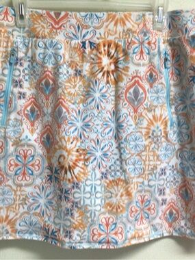 Talbots White Printed Skort with Blue and Orange Motifs
